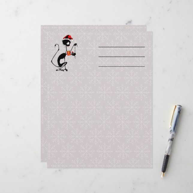 Cat Santa and Mouse with Christmas Gift  Custom Letterhead (Front/Back In Situ)