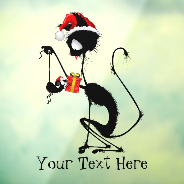 Cat Santa and Mouse with Christmas Gift  Window Cling (Sheet 3)