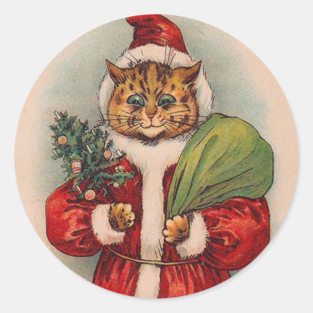 Cat Santa by Louis Wain Classic Round Sticker (Front)