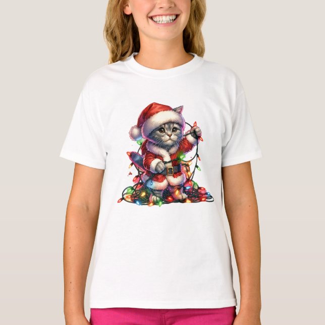 Cat Santa Christmas Kids T-Shirt (Front)