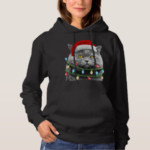 Cat Santa Christmas Tree Lights Xmas Meowy Catmas Hoodie