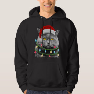 Cat Santa Christmas Tree Lights Xmas Meowy Catmas Hoodie