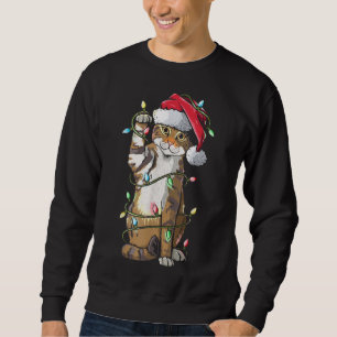 Cat Santa Claus Hat Christmas Lights Funny Cat Xma Sweatshirt