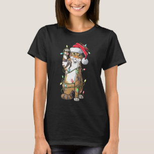 Cat Santa Claus Hat Christmas Lights Funny Cat Xma T-Shirt