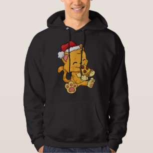 Cat Santa Claus Hat Eating Pizza Funny Christmas X Hoodie