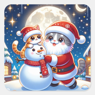 Cat Santa Claus Square Sticker