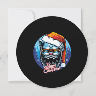 Cat Santa Claus wishes Merry Christmas Holiday Card