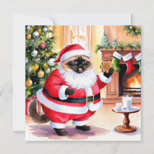 Cat Santa Claus with Ginger bread Holiday Card
