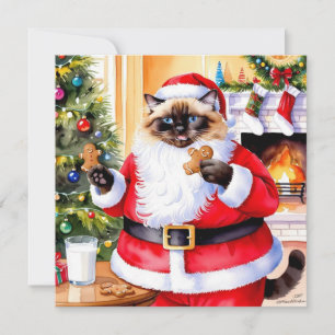 Cat Santa Claus with Ginger bread Holiday Card