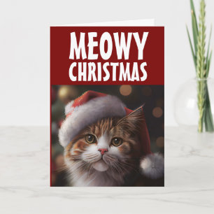 CAT SANTA HAT CHRISTMAS GREETING CARD CUSTOM
