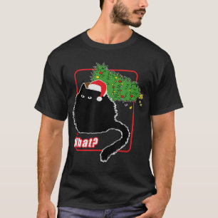 Cat Santa Hat Knocks Over Christmas Tree Glares As T-Shirt