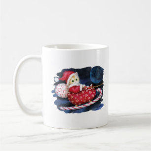 Cat Santa in Santa Sleigh Delivering Gifts  Coffee Mug