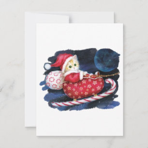 Cat Santa in Santa Sleigh Delivering Gifts  Holiday Card
