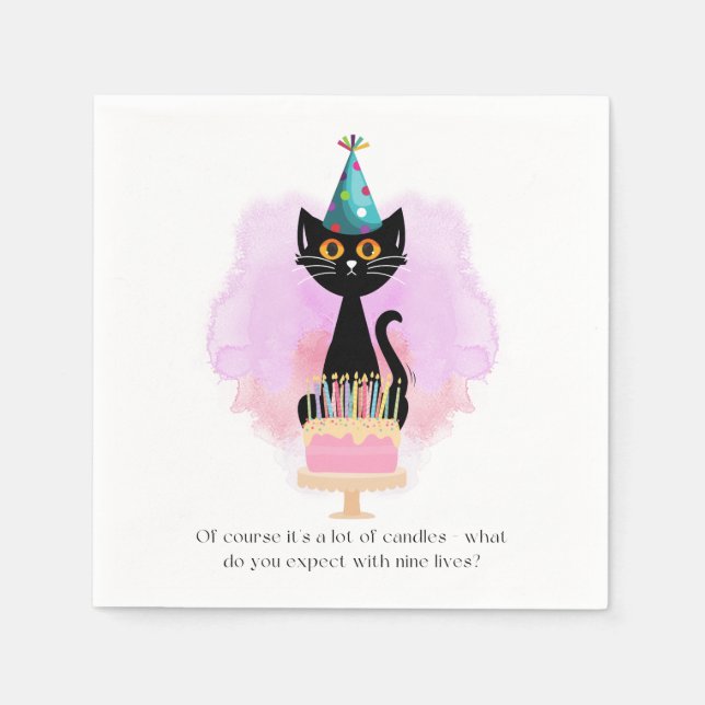 Cat | Sarcastic Party Hat Cat Funny Birthday Napkin (Front)