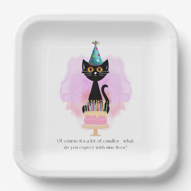 Cat | Sarcastic Party Hat Cat Funny Birthday Paper Plate (Front)