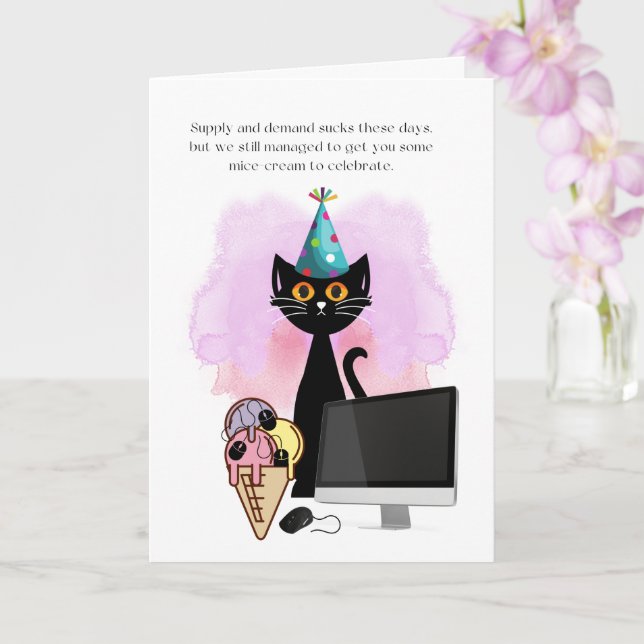 Cat | Sarcastic Party Hat Cat Funny Co-Worker Card (Orchid)