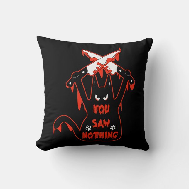 Cat Saw Nothing Funny Killer Black Cat With Knives Cushion (Front)