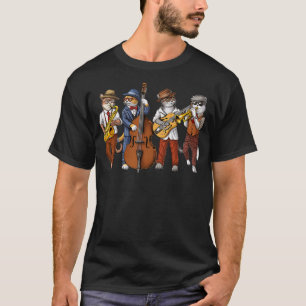 Cat Saxophone Player Jazz Musician Trumpet Double T-Shirt