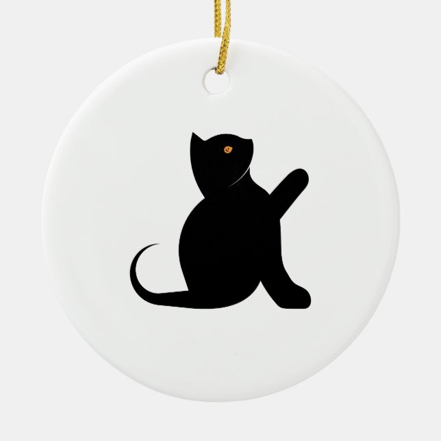 Cat Saying Hello Ceramic Tree Decoration (Front)