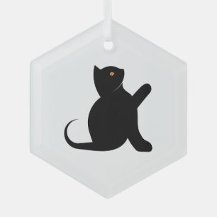 Cat Saying Hello Glass Tree Decoration