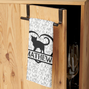 Cat Sayings and Silhouette Heart Split Monogram  Tea Towel