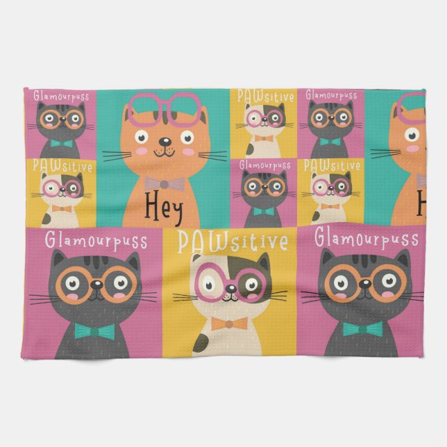 Cat Says Hey Funny Memes    Tea Towel (Horizontal)