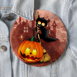 Cat Scared by Pumpkin Fun Halloween Character 6 Cm Round Badge
