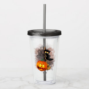 Cat Scared by Pumpkin Fun Halloween Character Acrylic Tumbler