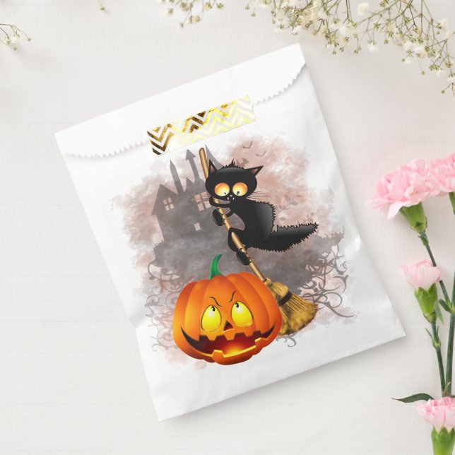Cat Scared by Pumpkin Fun Halloween Character Favour Bags (Sealed)