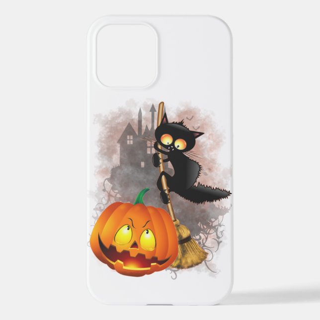 Cat Scared by Pumpkin Fun Halloween Character iPhone Case (Back)