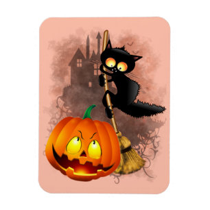Cat Scared by Pumpkin Fun Halloween Character Magnet