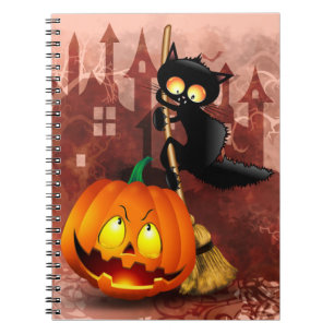 Cat Scared by Pumpkin Fun Halloween Character Notebook
