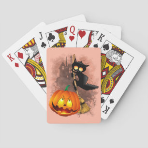 Cat Scared by Pumpkin Fun Halloween Character Playing Cards
