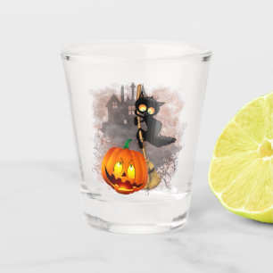 Cat Scared by Pumpkin Fun Halloween Character Shot Glass