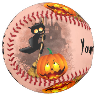 Cat Scared by Pumpkin Fun Halloween Character Softball