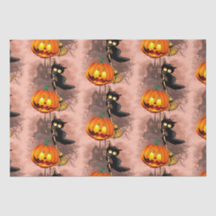 Cat Scared by Pumpkin Fun Halloween Character Tissue Paper