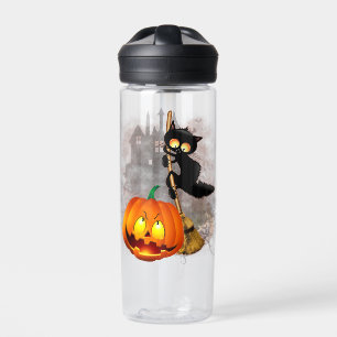 Cat Scared by Pumpkin Fun Halloween Character Water Bottle