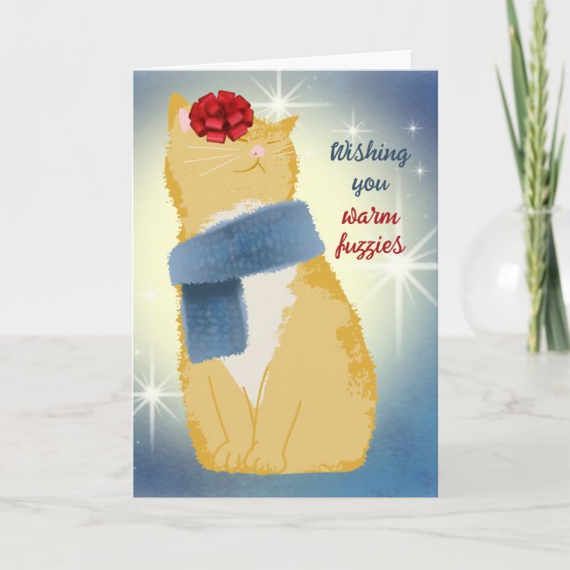 Cat scarf Christmas knitting crochet diy gifts Holiday Card (Front)