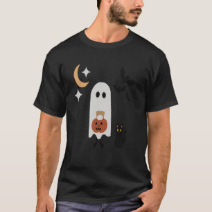 Cat Scary Night Cat Black Halloween Pumpkin Ghost T-Shirt