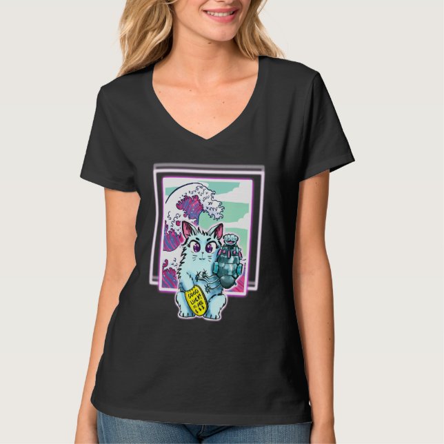 Cat Sci Fi Vapour Wave Design For All Ages T-Shirt (Front)