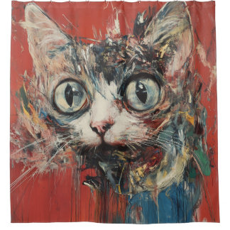 😼 Cat Scratch Fever Dream – Surrealist Shower Curtain