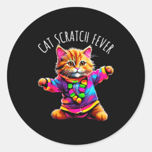 Cat Scratch Fever Funny Cute Colourful Dancing Cat Classic Round Sticker