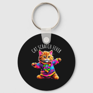 Cat Scratch Fever Funny Cute Colourful Dancing Cat Key Ring