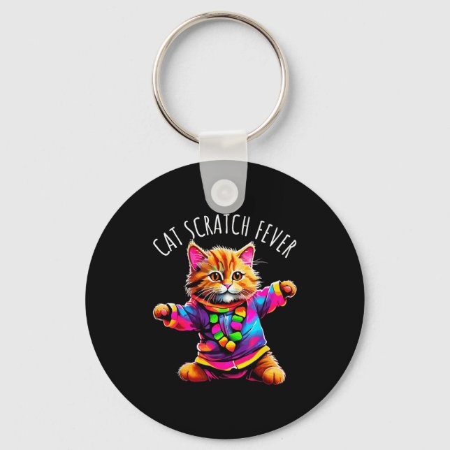 Cat Scratch Fever Funny Cute Colourful Dancing Cat Key Ring (Front)