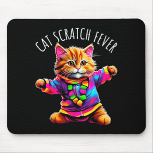 Cat Scratch Fever Funny Cute Colourful Dancing Cat Mouse Mat