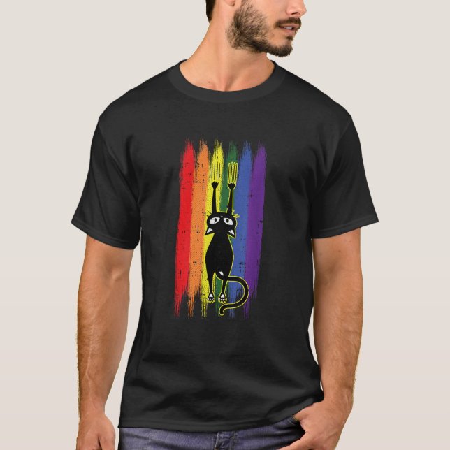 Cat Scratching Gay Pride Funny Kitten Paw Proud LG T-Shirt (Front)