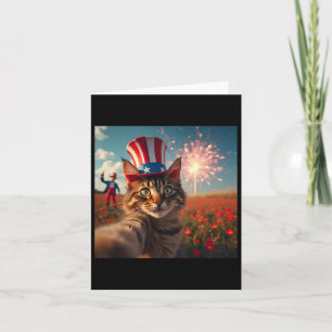 Cat Selfie 4th Of July American Flag Patriotic Usa Card