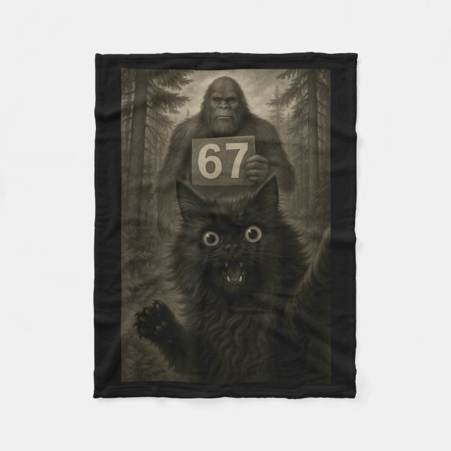 Cat Selfie 67 Meme Six Seven Funny Bigfoot  Fleece Blanket (Front)
