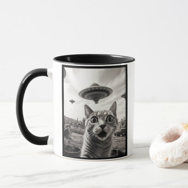 Cat Selfie Alien Invasion  Mug (With Donut)
