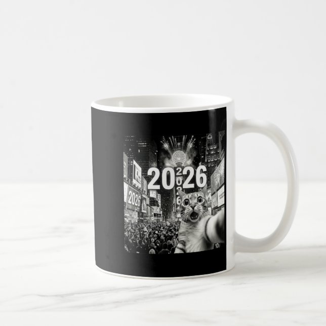 Cat Selfie At New York Happy New Years Eve 2026 Ba Coffee Mug (Right)